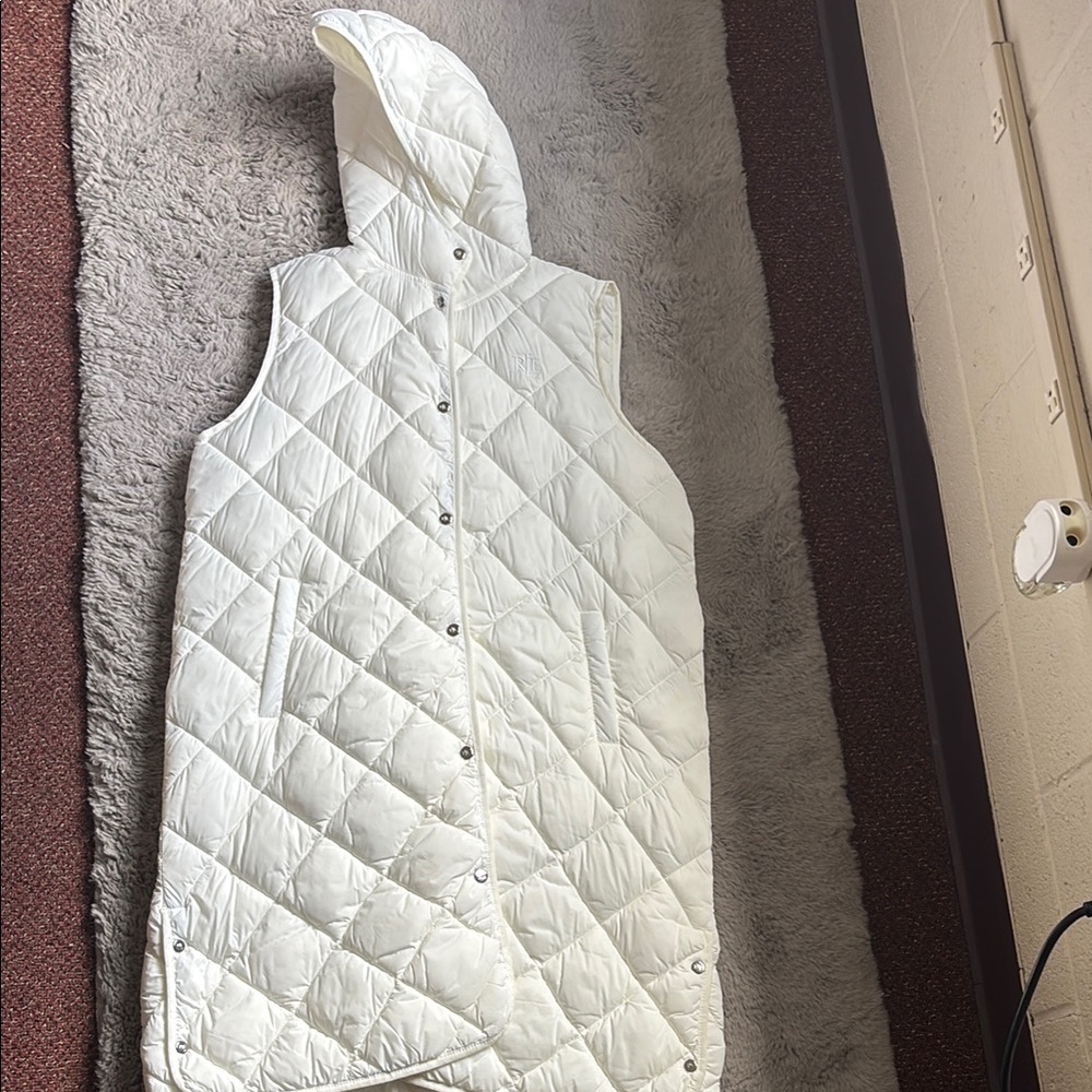 White Quilted Hooded Vest